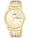 Citizen Mens Eco-Drive Expansion Band - Gold Tone - Champagne Dial - Day/Date - BM8452-99P