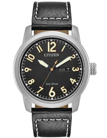 Citizen Eco-Drive Mens Chandler Watch - Black Dial - Leather Strap - Day/Date - BM8471-01E