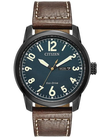 Citizen Eco-Drive Mens Chandler Watch - Blue Dial - Leather Strap - Day/Date - BM8478-01L