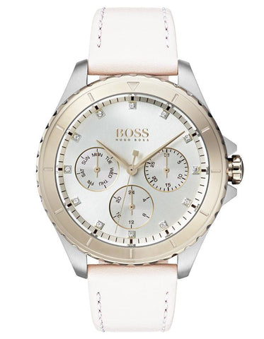 Hugo Boss Womens Premiere Watch - Two-Tone - Gemstones - Pink Leather Strap - BOSS-1502448