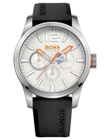 Hugo Boss Orange Paris Mens Watch - Black Strap - White Textured Dial - Day/Date - BOSS-1513453_6bc21dae-016a-4501-bdba-2d7521622d86