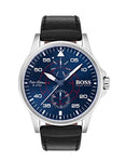 Hugo Boss Mens Aviator Watch - Stainless Steel -Black Leather Strap -Day/Seconds - BOSS-1513515_1d9cb721-9fd8-406b-90a2-b21eb6027a30