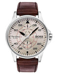 Hugo Boss Mens Aviator Watch - Stainless Steel -Brown Leather Strap -Day/Seconds - BOSS-1513516_8dbeff5a-b579-484d-8057-052f62040328