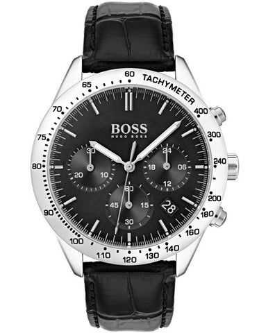 Hugo Boss Mens Talent Watch - Stainless Steel - Tachymeter - Black Croc Leather - BOSS-1513579