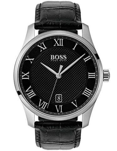 Hugo Boss Mens Master Watch - Stainless Steel - Date - Black Croc Leather Strap - BOSS-1513585