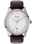 Hugo Boss Mens Master Watch - Stainless Steel - Date - Brown Croc Leather Strap - BOSS-1513586