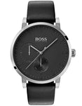 Hugo Boss Mens Oxygen Watch - Stainless Steel - Black Dial - Black Leather Strap - BOSS-1513594