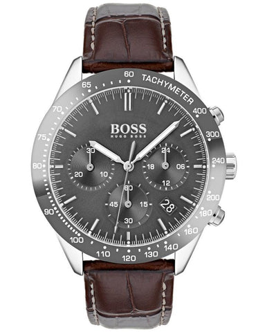 Hugo Boss Mens Talent Watch - Stainless Steel - Tachymeter - Brown Croc Leather - BOSS-1513598