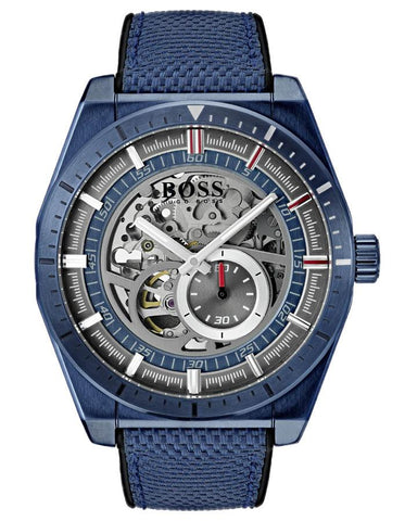 Hugo Boss Mens Signature Skeleton Dial Watch - Blue Stainless - Leather Strap - BOSS-1513645_e53b2e06-949b-48f2-be32-361da2b27e52