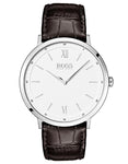 Hugo Boss Mens Essential Business Watch - Stainless Steel - White Dial - Leather - BOSS-1513646