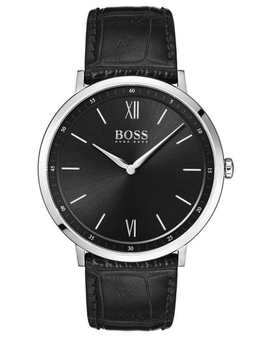 Hugo Boss Mens Essential Business Watch - Stainless Steel - Black Dial - Leather - BOSS-1513647