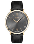 Hugo Boss Mens Essential Business Watch - Rose Gold-Tone - Grey Dial - Leather - BOSS-1513649