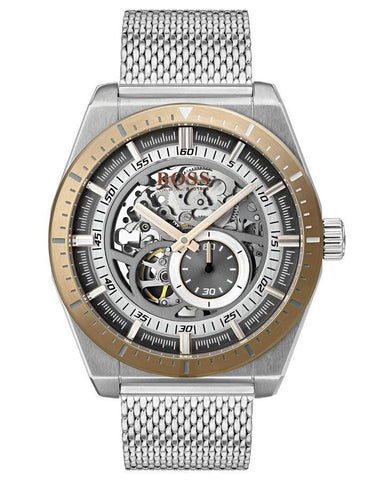 Hugo Boss Mens Signature Skeleton Dial Watch - Stainless - Metal Mesh Bracelet - BOSS-1513657