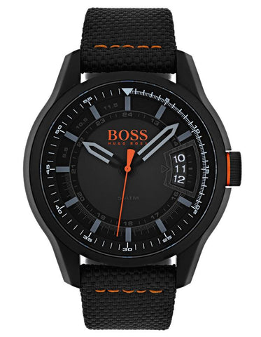 Hugo Boss Hong Kong Mens Watch - Black Dial & Case - Fabric Strap - Date - 50m - BOSS-1550003