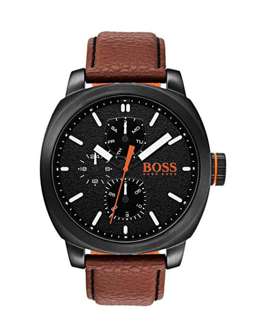 Hugo Boss Mens Cape Town Watch - Black Ion Plated - Leather Strap - 24-Hour - BOSS-1550028