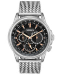 Citizen Mens Eco-Drive Calendrier Watch - Stainless - Black Dial - Mesh Bracelet - BU2020-70E