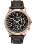 Citizen Eco-Drive Mens Calendrier - Black Dial - Rose Gold-tone Case - Leather - BU2023-04E