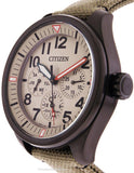 Citizen Eco-Drive Mens Chandler  Watch - Day-Date - Ivory Dial - Tan Nylon Strap - BU2055-08XA