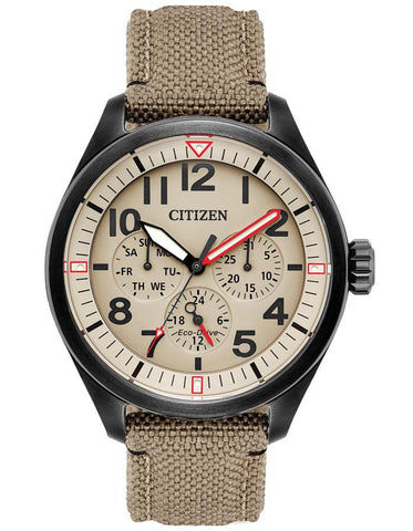 Citizen Eco-Drive Mens Chandler  Watch - Day-Date - Ivory Dial - Tan Nylon Strap - BU2055-08X_6cff7460-8e69-46a4-a168-23bfb5f4b92e