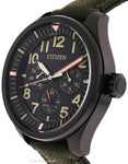 Citizen Eco-Drive Mens Chandler Watch - Day/Date - Black Dial - Green Nylon - BU2055-16EA