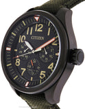 Citizen Eco-Drive Mens Chandler Watch - Day/Date - Black Dial - Green Nylon - BU2055-16EA