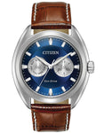 Citizen Mens Eco-Drive Watch - Brown Strap - Stainless - Blue Dial - Day/Date - BU4010-05L