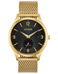 Citizen Mens DRIVE BTW Watch - Gold-Tone - Black Dial - Date - Mesh Bracelet - BV1112-56E