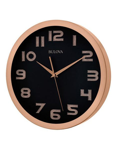 Bulova Revere Large Contemporary Wall Clock - Brushed Copper Finish - Black Dial - C4812