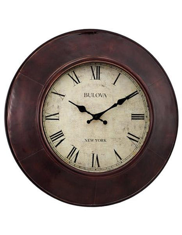 Bulova Watford Aged Bronze Metal Wall Clock - Parchment Dial - Roman Numerals - C4825