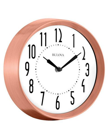 Bulova Cleaver Retro Copper Tone Wall Clock - White Dial - Shatterproof Lens - C4828