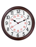 Bulova Station Master Wall Clock - 12 & 24 Hour Markers - Espresso Wooden Case - C4841