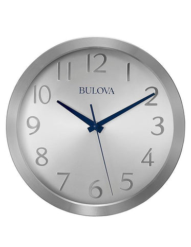 Bulova Winston Wall Clock - Diamond Cut Silver-Tone Case - BlueHands - 9 in - C4844
