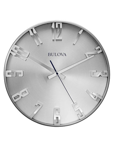 Bulova Director Wall Clock - Metal Case with Satin Finish - Sculpted 3D Numerals - C4846