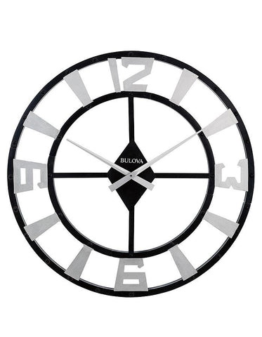 Bulova The Gotham Oversized Wall Clock - Silver & Black - 36 Inch Diameter - C4859_033e9c3b-b04c-4056-9b73-9ed6f7a4d553