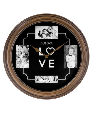 Bulova Keepsake Picture Frame Wall Clock - Wood-tone Case - 3 Photos - C4862