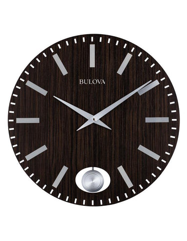 Bulova Manhattan Wall Clock - Zebra Wood Finish - Engravable Pendulum - C4867