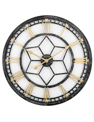 Bulova Starlight Wall Clock - Aged Metal Case - Remote Controlled Backlight - C4875