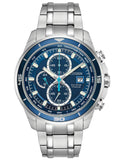 Citizen Eco-Drive Mens Titanium Chronograph - Bracelet - Blue Dial - Date - 100m - CA0349-51L