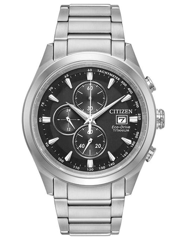 Citizen Mens Titanium Chandler Chronograph - Black Dial - Bracelet - Date - 24hr - CA0650-58E