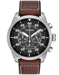 Citizen Eco-Drive Mens Avion Chrono - Black Dial - Stainless Steel Case - Strap - CA4210-24E