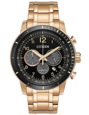 Citizen Eco-Drive Mens Chronograph - Black Dial - Bracelet - Rose Gold - 100m - CA4359-55E_dd79d141-1696-4762-a954-9525c6e45072