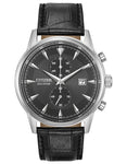 Citizen Eco-Drive Corso Mens Chronograph - Dark Gray Dial - Black Leather Strap - CA7000-04H