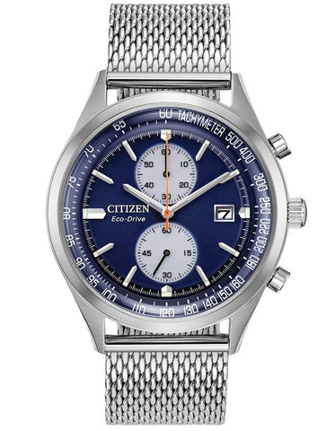 Citizen Eco-Drive Chandler - Chronograph - Stainless Steel - Blue Dial - Mesh - CA7020-58L