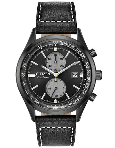 Citizen Eco-Drive Chandler - Chronograph - Black Metal - Black Dial - Leather - CA7027-08E