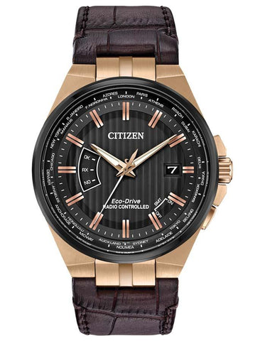 Citizen Eco-Drive Mens World Perpetual A-T - Rose Gold-Tone  - Atomic - Leather - CB0168-08E_00d5d7a2-370f-4955-a455-980f242efd10