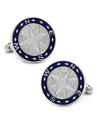 Nautical Compass Cufflinks - Silver Tone - Blue Inlay - CC-COMP-SL_7b30ae8a-61f9-4f58-b262-7195f60cd956