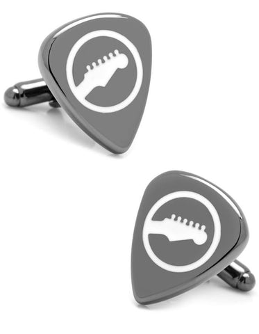 Black Guitar Pick Cufflinks - Bullet Back Closure - Gunmetal Finish - CC-GUITP-BK