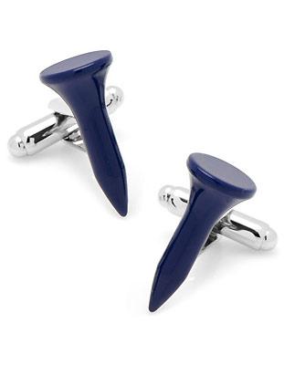 Navy Blue Golf Tee Cufflinks - Silver-Tone - Enamel - Bullet Back Closure - CC-TEE-BL_06b69d09-db08-413c-9d10-a7621343dcbd