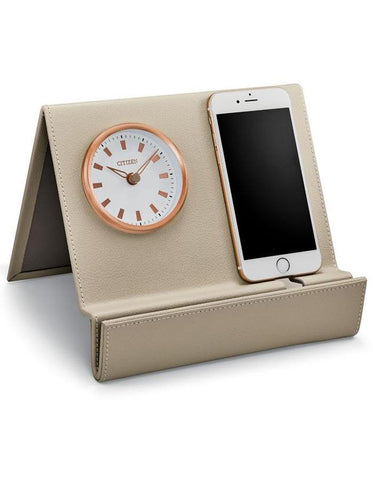 Citizen Workplace Beige Leather Clock - Rose Gold-Tone - Mirror - CC1018