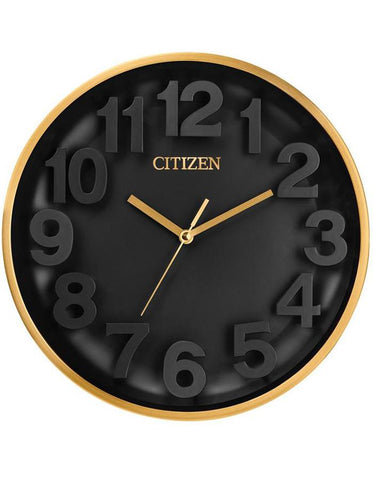 Citizen Gallery Circular Gold-Tone Clock - Black Dial - Raised Numbers - CC2025